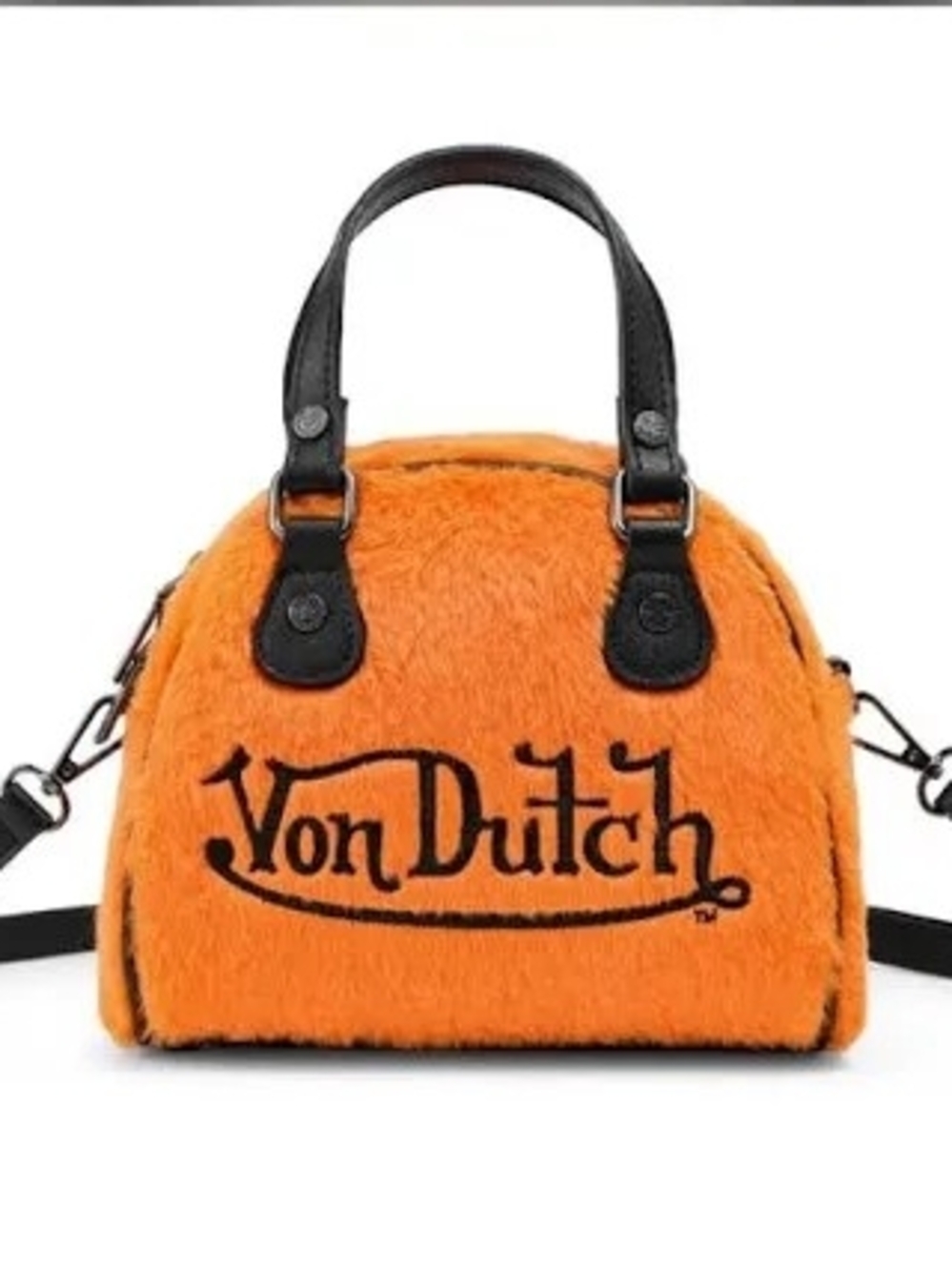 NWT DEADSTOCK Von Dutch Orange Faux-Fur Mini Satchel with Black Accents RARE